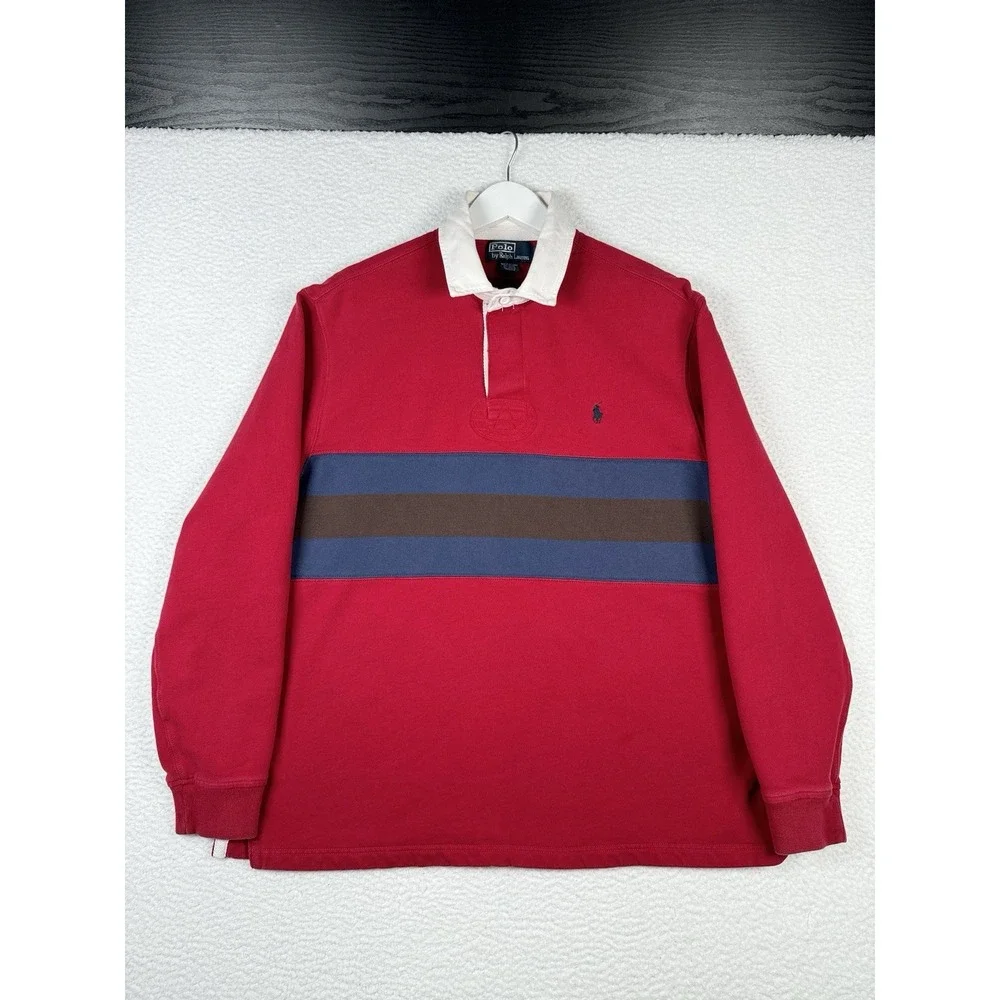 Vintage RALPH LAUREN Rugby Polo Striped - Men's Large - Red Blue